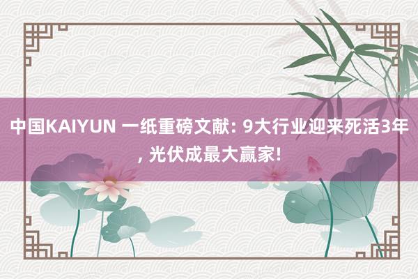 中国KAIYUN 一纸重磅文献: 9大行业迎来死活3年， 光伏成最大赢家!